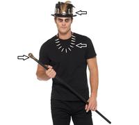 Halloween Unisexe Hommes Voodoo Haut Chapeau Canne & Ensemble Collier Noir Par
