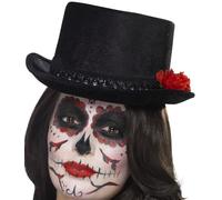 Chapeau Haut De Forme Noir Jour Des Morts Avec Roses Rouges - Noir - Taille Unique roses G