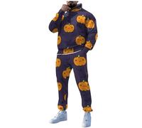 Halloween Vestes Capuche Pour Hommes 2025 vêtements de sport 2 pièces hommes, vêtement décontracté, imprimé Halloween, pantalon survêtement à capuche, Sweat Confortable Homme(Light Violet,XL)