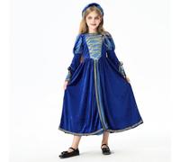 Halloween Vêtements Grande Taille Fille Robes pour Petites Filles en Dentelle à Volants, Style médiéval Classique, Manches Longues Bouffantes, Costume d Halloween, Empire,(Bleu,5 Ans)