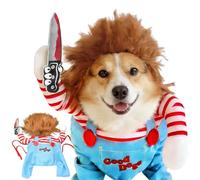 Halloween Vêtements pour Animaux, Deguisement Chien, Ensemble de Costumes Drôles pour Chien, Deadly Doll Costume Cosplay pour Chien, Tenue de Noël et de Fête