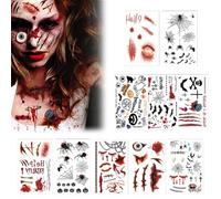 Halloween Visage Tatouages Temporaires, Fausse Cicatrice Blessure Stickers, 10Pcs Effrayante Tatouages Faux Cicatrices Zombie Sang Éphémères, pour Halloween Maquillage Maquillage Zombie Accessoires