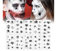 Halloween Visage Tatouages Temporaires, Tatouage Halloween Araignée,10Pcs Effrayante Tatouages Faux Cicatrices Zombie Sang Éphémères, pour Halloween Maquillage Maquillage Zombie Accessoires