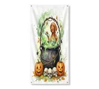 Halloween Vizsla Bannière décorative pour porte d'entrée, décoration de porte d'entrée, décoration d'intérieur et d'extérieur, fournitures de fond de cour sorcière 91,4 x 183 cm