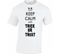 Halloween White t Shirt Women Keep Calm and Trick Or Treat Slogan Carry on Parody Manches Courtes(XX-Large)