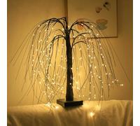 Halloween Willow Tree LED Lights, 24" Artificial Willow Tree Atmosphere Table Lamp, Indoor Cute Tabletop Table Lamp for Christmas Halloween Birthday Wedding Home & Office(Warm white,Black willow)