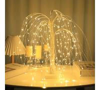 Halloween Willow Tree LED Lights, 24" Artificial Willow Tree Atmosphere Table Lamp, Indoor Cute Tabletop Table Lamp for Christmas Halloween Birthday Wedding Home & Office(Warm white,White willow)