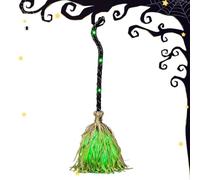 Halloween Witch Broom - Dancing Stick with Green Glow - Spooky Sound Effect | 32.3inch Light Up Witch Broom Porch Party Stage Show Photo Props Living Room Amusement Park Holiday Festival