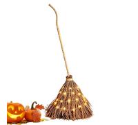 Halloween Witch Broom, Lighted Broom Decor, Rustic LED Lights
