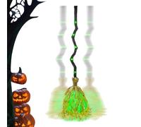 Halloween Witch Broom - Lighted Green LED Prop, Sound Effect Spooky Decoration, Festive Supply | Outdoor Yard Porch Door Patio Room Wall Interior House Party Holiday Decor