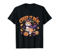 Halloween Witch Cat - Creep It Real Funny Spooky Kitty Tees T-Shirt