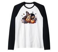 Halloween Witch Cat Graphic for New Kitten Owner and Cat Mom Manche Raglan