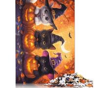 Halloween Witch Cats Puzzles 1000 Pièces Cadeau Unique Jeu Éducatif Défi Jouet À De Qualité Supérieure Peinture Art pour Adultes Et Enfants À Partir De 14 Ans 500pcs (52x38cm)