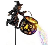 Halloween Witch Cauldron Garden Light, Flying Stake with Colorful Waterfall-Style LED Lighting, Outdoor Yard Decoration for Lawn, Garden, Patio, Porch and Walkway