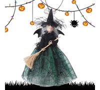 Halloween Witch Doll - Figurine gothique d'ornement de résine faite à la main, Topper d'arbre | Détaillé avec un accessoire à balai, décoration intérieure pour la chambre à coucher de la chambre à cou