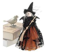 Halloween Witch Doll, Tabletop Decoration With Broom, Spooky Halloween