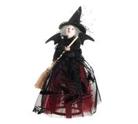 Halloween Witch Figurine Holding Broom Festive Display Desktop Accent