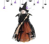 Halloween Witch Figurine Holding Broom Festive Display Desktop Accent