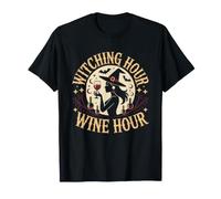 Halloween Witch Wine Glass Holding Funny Witching Hour T-Shirt