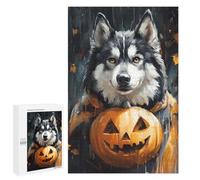 Halloween Wolf with Jack-o'-Lantern Puzzle 1000 Pièces Educa Jouet en Bois Cadeau Unique Décoration Intérieure Jeu Éducatif Challenge Toy Adultes Et Enfants À Partir De 14 Ans 1000 PCS