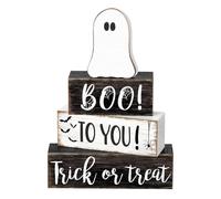 Halloween Wooden Ghost Table Sign, Rustic Tiered Tray Shelf Decor, Seasonal Accent Piece for Farmhouse Fireplace, Interactive Party Setup, Entryway Desk, Holiday Home Display 5.91x1.38x8.66 Inches
