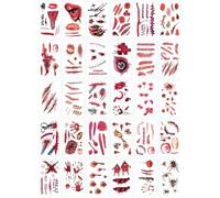Halloween Zombie Scar Tatouage, 30 Pièces Tatouage Halloween Sang, Halloween Zombie Vimpire Visage Maquillage pour la décoration de la fête d'halloween,Body Scar Stickers