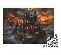 HalloweenHaunted House Puzzle DIY 1000 Pièces Complet île Misty pour Adolescents 12+ Amélioration De La Mémoire Renforcement Familial 38x26cm/1000pcs