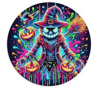 HalloweenPuzzle en Bois 1000 Pièces pour Adultes Et Enfants Rond Citrouille SorcièreJouet Puzzle À Défi Créatif Stimulant1000pcs (67.5x67.5cm)