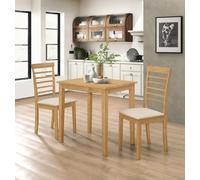 Hallowood Furniture Ledbury Lot de 2 petites tables et chaises de cuisine en bois en tissu crème et dossier échelle, idéal pour les petites cuisines ou salles à manger en chêne clair