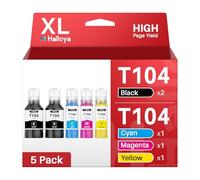 Halloya 104 Encre Compatible avec Epson 104 102 103 pour ET-2710 ET-2711 ET-2712 ET-2714 ET-2715 ET-2720 ET-2721 ET-2726 ET-2810 ET-2815 ET-2820 ET-2821 ET-2825 ET-2826 ET-4700 Imprimante (BK*2/C/M/Y)