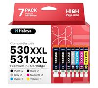Halloya 530XXL 531XXL pour Cartouches d'encre Canon 530 531 530 XXL 531 XXL pour Canon PGI-530XXL CLI-531XXL pour Canon PIXMA TS8750 TS8751 (7 Pack)