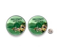 Hallstatt Lot de 2 épingles souvenir de voyage en alliage - Hallstatt Scenic Mountain Lake - Cadeaux de voyage à collectionner pour sac à dos, veste, chapeau