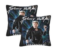 Hallyday Rock Singer Johnny Lot de 2 Housses de Coussin en Peluche Double Face - Taies d’Oreiller Douces et Confortables - Décoration Maison Rock Vintage - Cadeau Fan de Musique 22"x22"