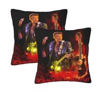 Hallyday Rock Singer Johnny Lot de 2 Housses de Coussin en Peluche Double Face - Taies d’Oreiller Douces et Confortables - Décoration Maison Rock Vintage - Cadeau Fan de Musique 18"x18"