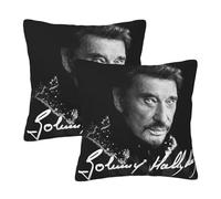 Hallyday Rock Singer Johnny Lot de 2 Housses de Coussin en Peluche Double Face - Taies d’Oreiller Douces et Confortables - Décoration Maison Rock Vintage - Cadeau Fan de Musique 22"x22"