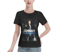 Hallyday Rock Singer Johnny T-Shirt Femme Manches Courtes - Haut Rock Classique 100% Coton - Tee-Shirt Décontracté pour Fan de Musique - Cadeau Vintage pour Admiratrice du Rockeur Français Large