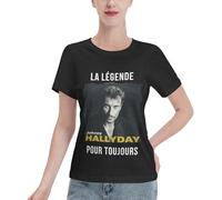 Hallyday Rock Singer Johnny T-Shirt Femme Manches Courtes - Haut Rock Classique 100% Coton - Tee-Shirt Décontracté pour Fan de Musique - Cadeau Vintage pour Admiratrice du Rockeur Français X-Large
