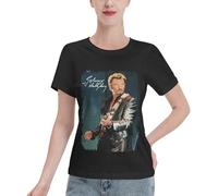 Hallyday Rock Singer Johnny T-Shirt Femme Manches Courtes - Haut Rock Classique 100% Coton - Tee-Shirt Décontracté pour Fan de Musique - Cadeau Vintage pour Admiratrice du Rockeur Français XX-Large