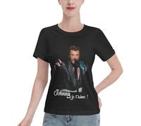 Hallyday Rock Singer Johnny T-Shirt Femme Manches Courtes - Haut Rock Classique 100% Coton - Tee-Shirt Décontracté pour Fan de Musique - Cadeau Vintage pour Admiratrice du Rockeur Français Medium