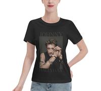 Hallyday Rock Singer Johnny T-Shirt Femme Manches Courtes - Haut Rock Classique 100% Coton - Tee-Shirt Décontracté pour Fan de Musique - Cadeau Vintage pour Admiratrice du Rockeur Français Medium