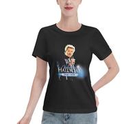 Hallyday Rock Singer Johnny T-Shirt Femme Manches Courtes - Haut Rock Classique 100% Coton - Tee-Shirt Décontracté pour Fan de Musique - Cadeau Vintage pour Admiratrice du Rockeur Français Medium
