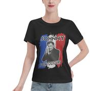 Hallyday Rock Singer Johnny T-Shirt Femme Manches Courtes - Haut Rock Classique 100% Coton - Tee-Shirt Décontracté pour Fan de Musique - Cadeau Vintage pour Admiratrice du Rockeur Français Medium