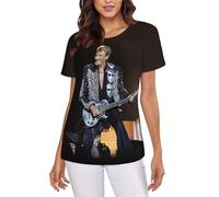 Hallyday Rock Singer Johnny T-Shirt Femme Rock - Tee-Shirt Col Rond à Manches Courtes en - Haut Décontracté Vintage pour Fan de Musique Française Cadeau pour Admiratrice du Rockeur Légendaire Large