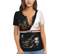 Hallyday Rock Singer Johnny T-Shirt Femme Sexy Décolleté Profond V - Haut Manche Courte Casual, Tee-Shirt Rock Star Fan, Top Mode Été Confortable pour Concert, Sorties et Quotidien，XX-Large