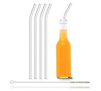 Halm Lot de 4 pailles en verre réutilisables, courbées de 30 cm, avec brosse de nettoyage sans plastique, passent au lave-vaisselle, durables, pour gourdes, bouteilles de limonade, pailles en verre