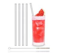 Halm - Lot de 4 pailles en verre - Verre Schott® - Fabriqué en Allemagne - Avec brosse de nettoyage, Verre, Transparent, 23 cm gerade