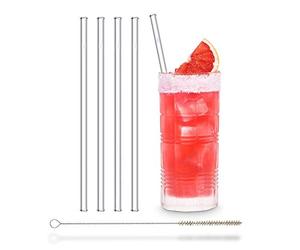 Halm - Lot de 4 pailles en verre - Verre Schott® - Fabriqué en Allemagne - Avec brosse de nettoyage, Verre, Transparent, 23 cm gerade