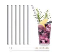 HALM Pailles en verre 6 pièces en aspect cristal : Effets lumineux réfléchissants, paille en verre extravagante - Tubes à boire 20cm - Réutilisables - Solides - Lavables au lave-vaisselle