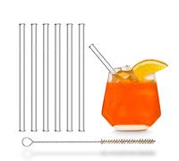 HALM Pailles en Verre Courtes - Lot de 6 Pièces Droites de 15 cm - Pailles en Verre Réutilisables + Brosse de Nettoyage Sans Plastique - Pailles à Boire en Verre pour Verres à Cocktail, Verres pour En