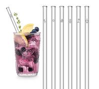 HÅLM Pailles en verre - Édition estivale avec gravure - 6 pièces droites 20 cm - Pailles d'été - Tubes à boire réutilisables en verre - incl. brosse de nettoyage sans plastique